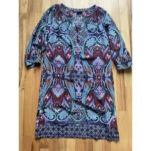 Robert Graham Silk Blue Paisley Handkerchief Dress Women Size 8 Vibrant -EUC